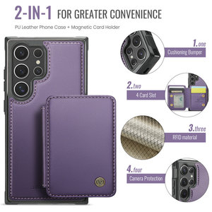 Jeehood เคส S23 Samsung <span class=keywords><strong>Galaxy</strong></span> แบบ2 in 1หรูหราปกหลังหนังแบบกระเป๋าสตางค์ RFID สำหรับ Samsung S25 S24 S23 S20 S21 - Product Image 2