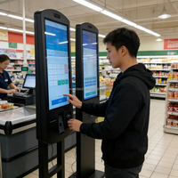 Kiosque numérique sur pied avec écran tactile pour la gestion des visiteurs en libre-service, idéal pour les centres commerciaux et les hôpitaux (information et orientation)