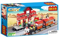 HW TOY ABS matériel bloc ville ensemble 464 pièces Mini Train couleur boîte 8 pièces plastique modélisation ensemble briques en plastique jouets plats