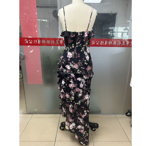Vestidos Maxi Asimétricos con Volantes Florales Personalizados para Mujer, Vestido <span class=keywords><strong>de</strong></span> Fiesta para Damas - Product Image 4