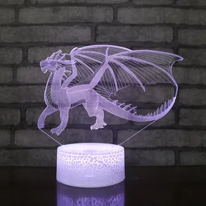 Creative dragon pterosaur white crack led base 3d lamp hologram shadow night light smart sensor control lighting