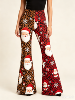 Pantalon décontracté pour femme, taille haute, coupe bootcut, 100% coton, imperméable, imprimé Noël tendance, pour fêtes et occasions festives, assortiment varié