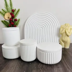 DIY Candle Cup Mold Round Stripe with Cover Bottle Silicone Mold Storage Box with Lids
