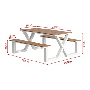 Ensemble de table à manger d'extérieur en teck imperméable, pour cour, plage, patio, restaurant, jardin, banc, 6 places, meubles de pique-nique - Product Image 3
