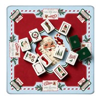 Set Mahjong Natal Amerika untuk Santa, Ubin Mahjong Akrilik Bermotif Santa Retro dengan Alas Permainan Santa untuk Liburan
