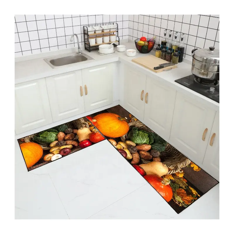Tapete estampado de poliéster, conjunto de tapete de cozinha antiderrapante 3d para cozinha e sala