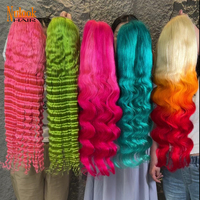 Pelucas de Encaje Frontal Transparente en Amarillo, Verde y Naranja para Mujeres Negras, Pelucas de Cabello Humano Rizado de Color Rosa Vietnamita