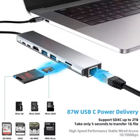 Hub Multiport Adapter USB Type C 8-in-1, Dock Hub USB C Type C 8 in 1 dengan 4K HDTV, USB 3.0, Pembaca Kartu SD TF, Pengisian Daya PD