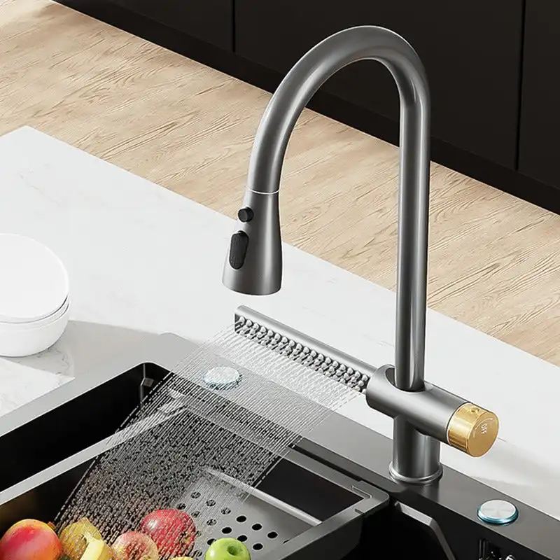 Tiktok Trend Stainless Steel-Drawing Pull Down Sprayer Single Hole Waterfall Faucet Can Fit To Any Type Of Kitchen Sink