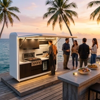 Isla de Cocina Modular Ecológica de Acero Inoxidable Prefabricada para Exteriores, Parrilla, Fregadero, Paneles de Puerta Lacados, Diseño Moderno, Mármol