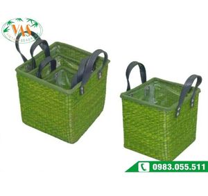 Haprosimex Saigon's Handmade Natural Seagrass Belly Tote Lightweight Casual Clothing <b>Storage</b> <b>Basket</b> Pom Pom Decor Water Hyacinth - Product Image 4