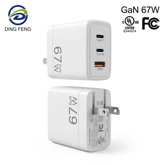 New 67W GaN 3-port Wall USB-C Fast Charger, Suitable for PD 3.0 Charger Apple Samsung Phone Laptop Power Adapter US Certified