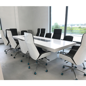 Màu Trắng Và Màu Đen Corian Rắn Bề Mặt Đá Phòng Hội Nghị Văn Phòng Bảng Và Ghế Với Các Loại Cáp - Product Image 2