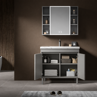 Meuble-lavabo mural gain de place avec armoire miroir, unité de lavabo flottante compacte pour petite salle de bain