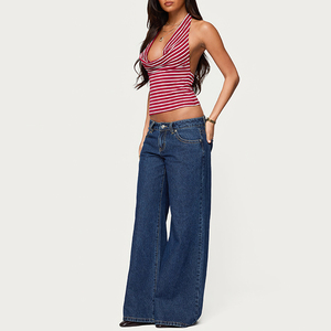 <span class=keywords><strong>Jean</strong></span> <span class=keywords><strong>taille</strong></span> <span class=keywords><strong>basse</strong></span> pour <span class=keywords><strong>femme</strong></span> de haute qualité, coupe large, bleu foncé délavé, idéal printemps-été – Grande Vente - Product Image 2