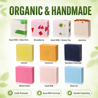 Lot de Savons Artisanaux au Lait de Chèvre Bio Pressés à Froid aux Huiles Essentielles de Fruits, Aloe Vera, Citron et Curcuma