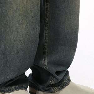 بنطلون جينز فضفاض للرجال من BINBEIER، جودة عالية، تصميم عتيق، ساق مستقيمة، غسيل حجري، جينز متوسط الارتفاع، بنطلون دنيم كاجوال بأسلوب الهيب هوب للرجال - Product Image 3