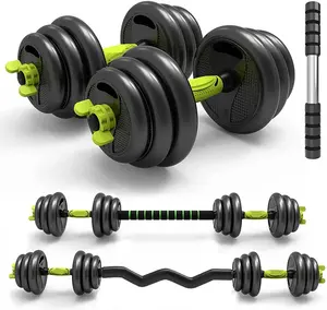 Kit dumbbell hijau yang dapat diatur 30kg dengan kit barbel hijau multifungsi