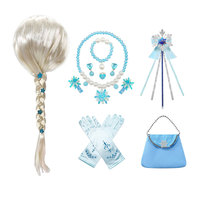 Accessoires de princesse Elsa : Gants, baguette magique, couronne, ensemble de bijoux, perruque Elsa, collier, tresse pour robe de princesse, vêtements, déguisement, cosplay