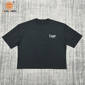 HUACHEN 2025 Venta al por Mayor de Fábrica, Camiseta Personalizada de Algodón de Punto con Cuello Grueso, Corte Holgado, Lisa, Blanca/Negra para Hombre - Product Image 5