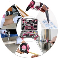 Ensemble d'outils à main compacts roses de 8 pièces avec étui de rangement moulé par soufflage pour la réparation à domicile, le bricolage, l'entretien et les tâches de quincaillerie quotidiennes
