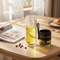 Bouteille isotherme ZenFlow en verre borosilicate à double paroi avec infuseur à thé, 15 oz, anti-fuite, nouveau style chinois, pour une infusion réfléchie, utilisation au bureau