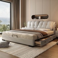 Lit de rangement moderne en cuir véritable, design italien, minimaliste, en forme d'oreille d'éléphant, rembourré