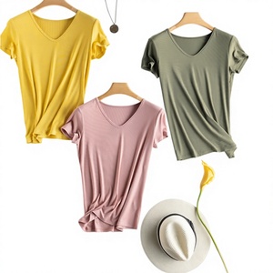 เสื้อยืดลำลองผ้าฝ้ายน้ำหนักเบา เสื้อยืดคอวีคลาสสิกสำหรับผู้หญิง เนื้อผ้านุ่มสบาย เสื้อยืดใส่ได้ทุกวัน เสื้อท็อปสำหรับฤดูร้อน - Product Image 4