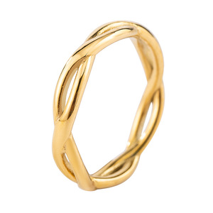 yunnique Cross Weave Braided <b>Couple</b> <b>Ring</b> Gold Plated Titanium Steel Unisex Everyday Wear Geometric Design XYR0079 - Product Image 5