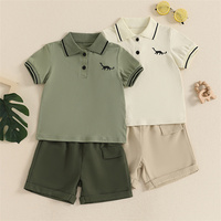 Tenues d'été pour bébé de marque privée, ensemble de 2 pièces, imprimé dinosaure, col rabattu, manches courtes, short et chemise pour tout-petit garçon, 1 pièce