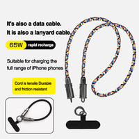 Câble de charge USB-C vers USB-C de 1,2 m 60 W avec lanière pour iOS, charge rapide 3A, boîtier métallique, sangle en nylon pour appareil photo et écouteurs