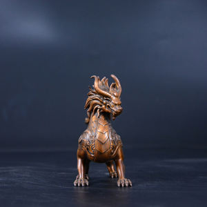 Antiek koperen draken-schildpad Feng Shui mascotte gegraveerd messing sculptuur gegoten metaal ambachten op maat gemaakte gelukkige Kirin eenhoorn - Product Image 2