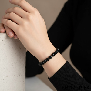 PESENAR Retro 80s Style Black Beaded Bracelet Nostálgico 1980s Accesorio de moda para looks de temática vintage - Product Image 3