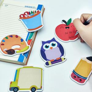 Blocs-notes créatifs autocollants découpés en forme de dessins animés (Couleurs variées) – Notes adhésives Hibou et Pomme pour le bureau et l'école - Product Image 1