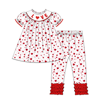 Ensembles de vêtements pour filles, broderie en forme de cœur, vêtements pour bébés, tenues smockées pour enfants, vêtements pour la Saint-Valentin