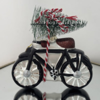 Hitam Putih Merah Hijau dengan Pohon Hiasan Gantung Pohon Natal Sepeda Natal Ornamen Kaca Figurine