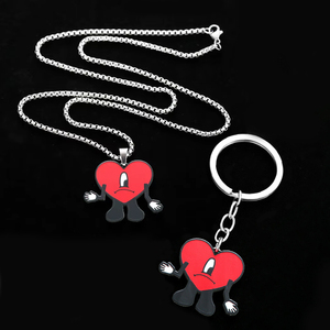 Nhà Máy Có Thể Tùy Chỉnh Xấu Thỏ Phim Hoạt Hình Trái Tim Màu Đỏ Vòng Cổ Và Keychain Tim Mắt Hợp Kim Mặt Dây Chuyền Áo Len Chuỗi - Product Image 1