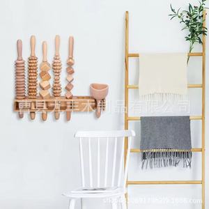 Wooden Wall Mounted Storage Rack For <b>Kitchen</b> Rolling Pins <b>Hook</b> Organizer No Drilling Required Simple Design Rectangle Shape - Product Image 1
