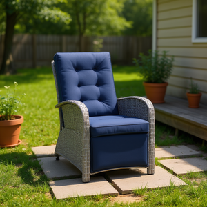 Silla de Jardín Reclinable de Ratán Gris, Muebles de Exterior Contemporáneos con Asiento Tapizado - Product Image 2