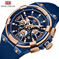MINI FOCUS Jam Tangan Kuarsa Multifungsi untuk Pria Jam Tangan Olahraga Silikon Mewah Bermerek Teratas Jam Tangan Pria Jam Tangan Chronograph Modis
