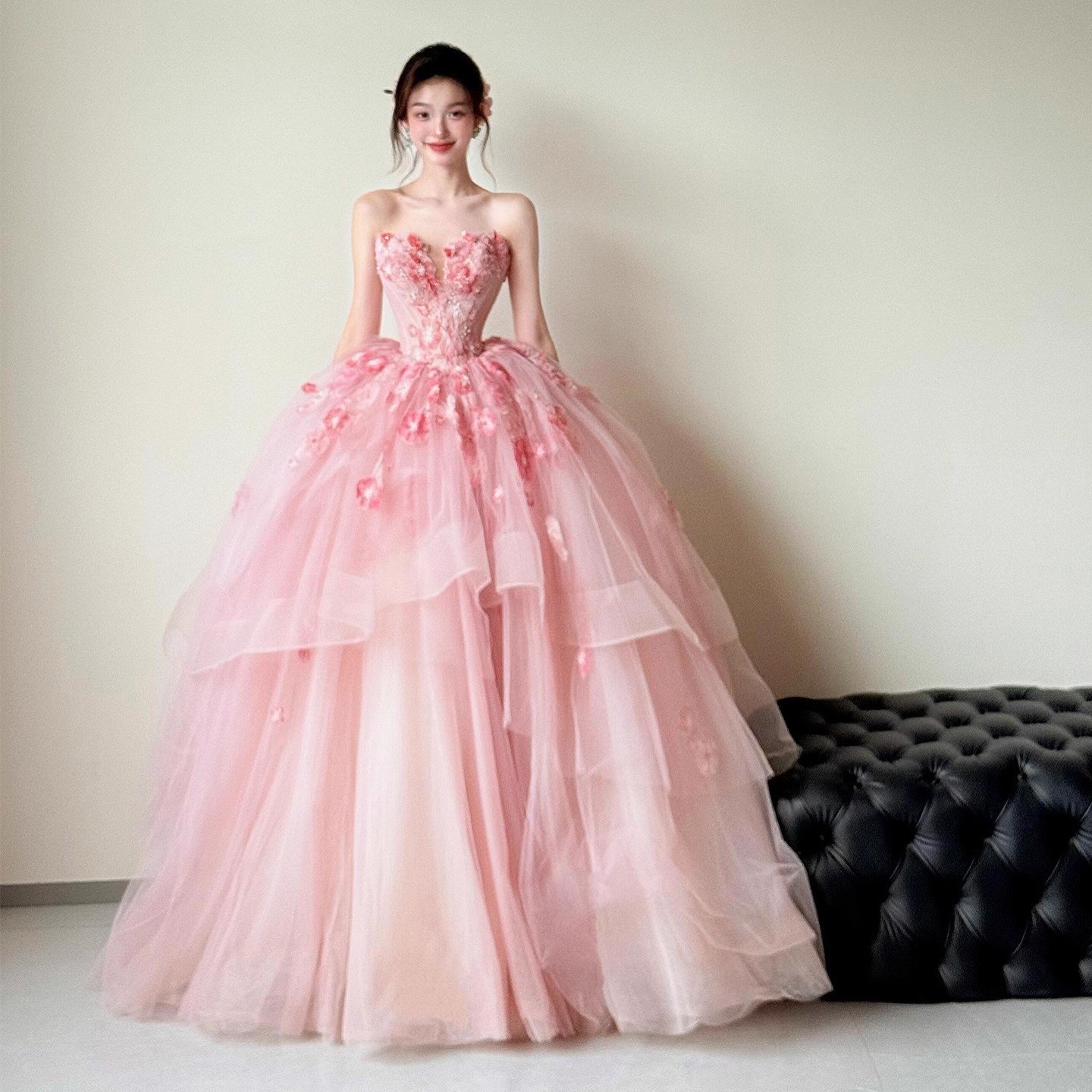 dress flowers embroidered Colorful Flowers Embroidery Lace Wedding Dress