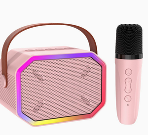 Portable <b>Bluetooth</b> Speaker with <b>Microphone</b> Pink Plastic Cabinet RGB LED Light Wireless Full-Range Audio Karaoke Use - Product Image 3