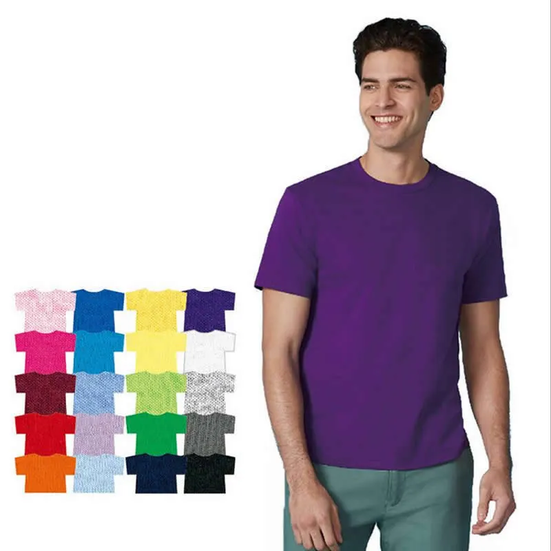 Camiseta masculina de algodão e poliéster em branco, impressão de logotipo personalizada, impressão de grandes dimensões, camiseta unissex a granel, atacado