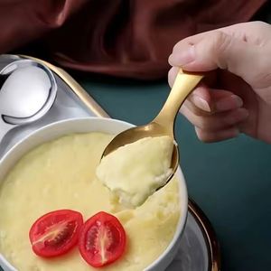 Cuchara de Café y Té de Acero Inoxidable Dorado con Mango Corto, Cuchara Redonda para Helado con Acabado Espejo, Ideal para Camping - Product Image 2