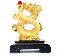 Statue de dragon chinois traditionnel en résine Feng Shui, sculpture décorative pour la maison, statue de dragon chinois porte-bonheur dorée