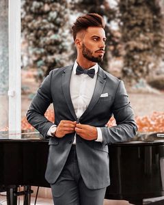 2025 autunno nuovi abiti da uomo di moda grigio con risvolto dentato monopetto 2 pezzi formale matrimonio Slim Fit <span class=keywords><strong>Costume</strong></span> da smoking Homme - Product Image 2