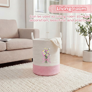Laundry <b>Basket</b> with Bow <b>Hamper</b> <b>Hamper</b> 15 X 17.7 Inches Toy Box Large Coquette <b>for</b> Blanket Toys Clothes Organization - Product Image 3