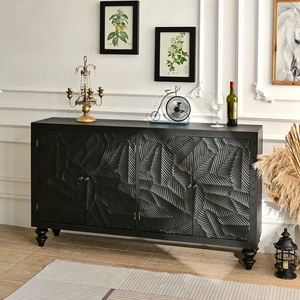 INNOVA HOME Farmhouse Dinning Room Handmade Wood Carved <strong>Black</strong> Rustic Living Room Storage <strong>Side</strong> <strong>Cabinet</strong> with 4 Doors - Product Image 2