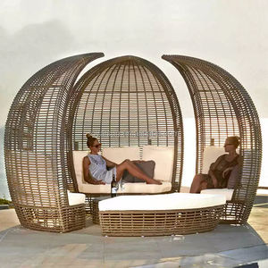 เก้าอี้ชายหาดหวายกว้างพิเศษพร้อมหลังคากันน้ำเฟอร์นิเจอร์สวนสำหรับสระว่ายน้ำคาบาน่าวิลล่าโรงแรม - Product Image 5