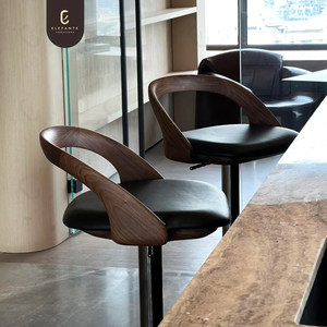 Smooth Hard Ebony Wood Luxury Home Bar Counter Dining Rotatable <strong>Height</strong> <strong>Adjustable</strong> Genuine Leather Modern Bar <strong>Stool</strong> - Product Image 6